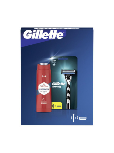 Gillette Mach3 Подаръчен комплект самобръсначка 1 бр + резервни ножчета 1 бр + душ гел и шампоан Old Spice Whitewater 3in1 250 ml