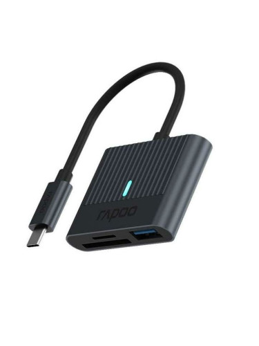 Четец на карти Rapoo UCR-3001, USB C, слот за SD карта, слот за MicroSD карта, USB, черен