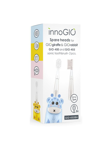 innoGIO GIOGiraffe & GIORabbit Spare Heads Transparent резервни глави за четка за зъби за деца GIOGiraffe & GIORabbit Sonic Toothbrush 2 бр.