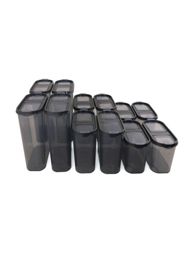 Комплект кутии за съхранение Kosova 964FRM1127, 12 броя, Пластмаса, Черен/прозрачен