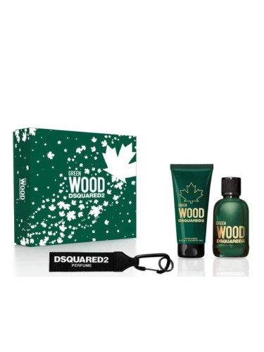 Dsquared2 Wood Green Комплект за мъже EDT Тоалетна вода 100 ml SG Душ гел 100 ml Ключодържател