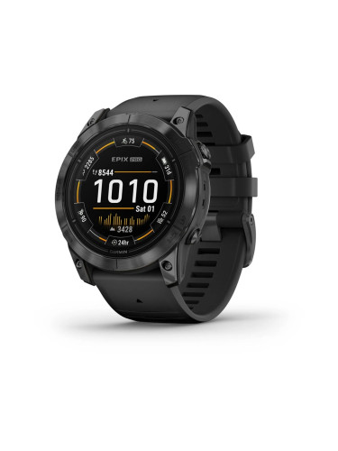 Смарт часовник Garmin epix Pro (Gen 2) Standard Edition, Slate Grey, 51 mm, 1.4"(35.56 mm) AMOLED дисплей, 32GB, водоустойчивост, до 31 дни време на работа, GPS, компас, Slate Grey с Black каишка