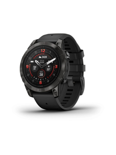 Смарт часовник Garmin epix Pro (Gen 2) Sapphire Edition, Carbon Grey DLC Titanium, 47 mm, 1.4"(35.56 mm) AMOLED дисплей, 32GB, водоустойчивост, до 31 дни време на работа, GPS, компас, Carbon Grey DLC Titanium с Black каишка