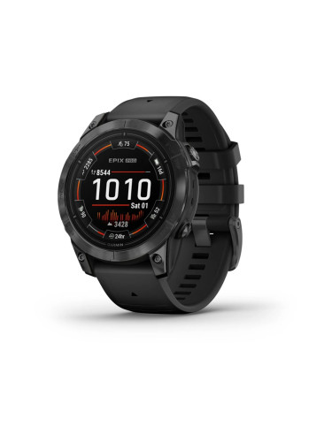 Смарт часовник Garmin epix Pro (Gen 2) Standard Edition, Slate Grey, 47 mm, 1.4"(35.56 mm) AMOLED дисплей, 32GB, водоустойчивост, до 31 дни време на работа, GPS, компас, Slate Grey с Black каишка