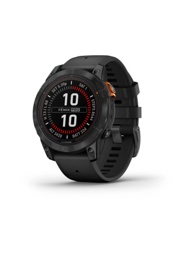 Смарт часовник Garmin fenix 7 Pro Solar Edition, Slate Grey, 1.30" (33.02 мм) Power Sapphire дисплей, 32GB, водоустойчивост, до 22 дни време на работа, соларно зареждане, GPS, компас, Slate Grey с Black каишка