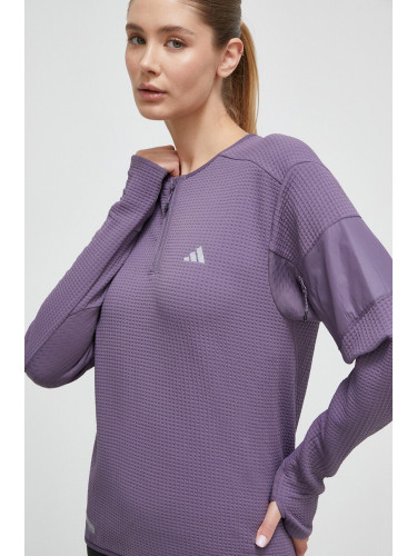 Блуза с дълги ръкави за бягане adidas Performance в лилаво
