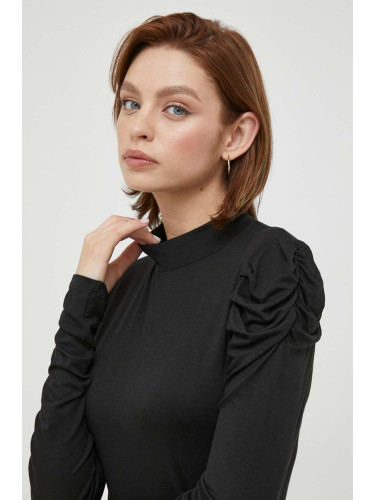 Блуза с дълги ръкави Artigli в черно с ниско поло