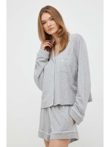 Пижама Polo Ralph Lauren дамска в сиво от памук