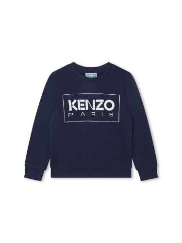 Детски памучен суичър Kenzo Kids в синьо с принт