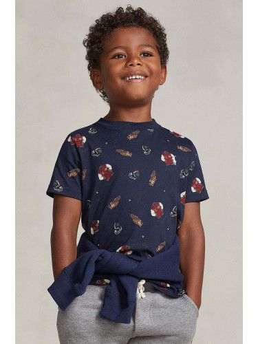 Детска памучна тениска Polo Ralph Lauren в тъмносиньо с десен