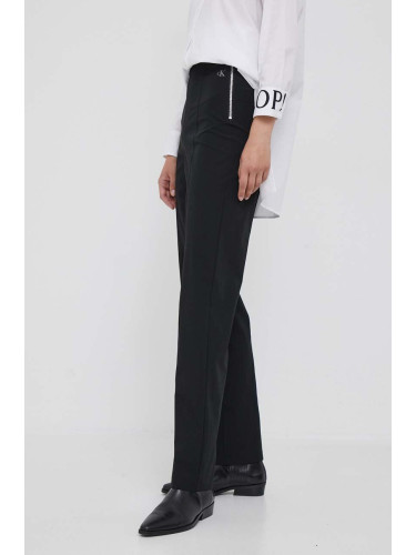 Панталон Calvin Klein Jeans в черно със стандартна кройка, с висока талия