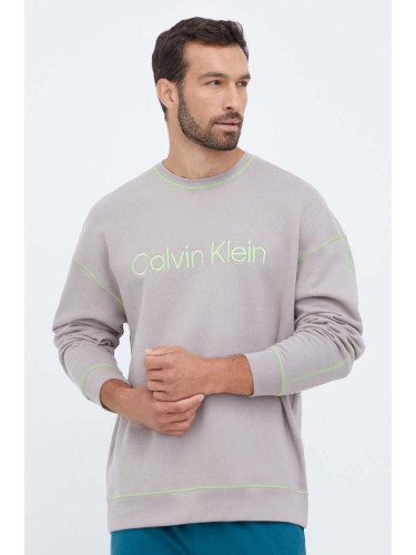Домашен суичър от памук Calvin Klein Underwear в сиво с принт