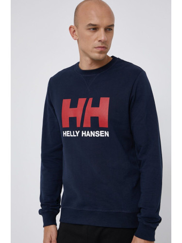 Памучен суичър Helly Hansen в тъмносиньо с принт 34000