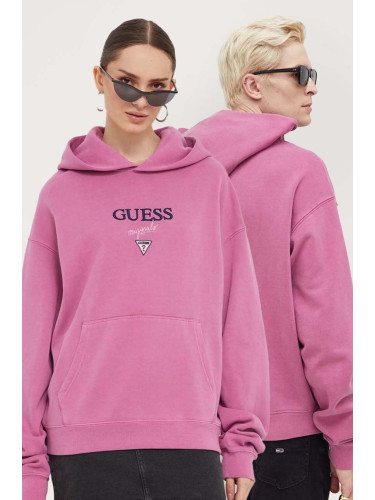 Суичър Guess Originals в лилаво с качулка с апликация