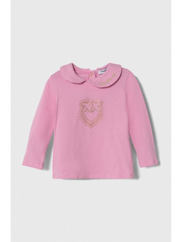 Бебешка блуза с дълги ръкави Pinko Up в розово с яка