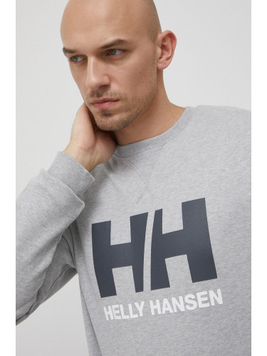 Памучен суичър Helly Hansen в сиво с принт 34000