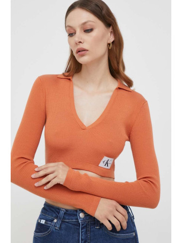 Блуза с дълги ръкави Calvin Klein Jeans в оранжево