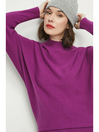Пуловер Medicine дамски в лилаво от лека материя с ниско поло