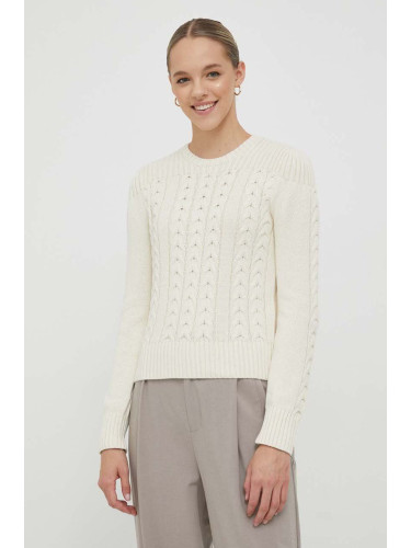 Памучен пуловер Lauren Ralph Lauren в бежово от лека материя