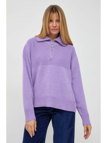 Вълнен пуловер Beatrice B дамски в лилаво от лека материя с ниско поло