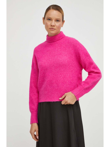 Вълнен пуловер Samsoe Samsoe NOLA дамски в розово от лека материя с ниско поло F18322002