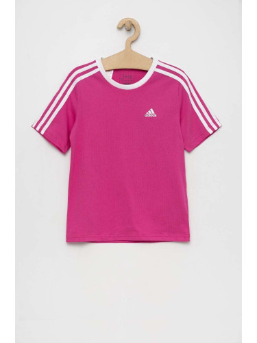 Детска памучна тениска adidas G 3S BF в розово
