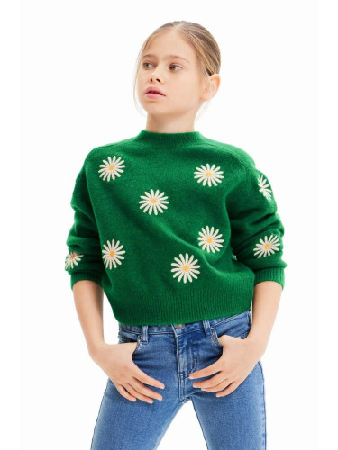 Детски пуловер с вълна Desigual в зелено