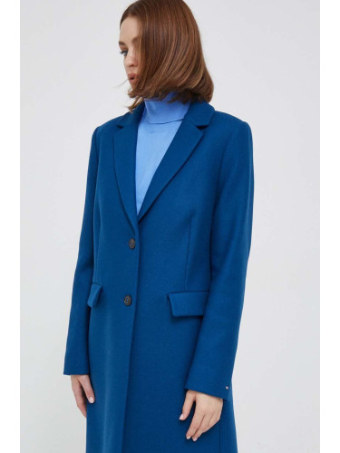 Вълнено палто Tommy Hilfiger в синьо преходен модел WW0WW39753