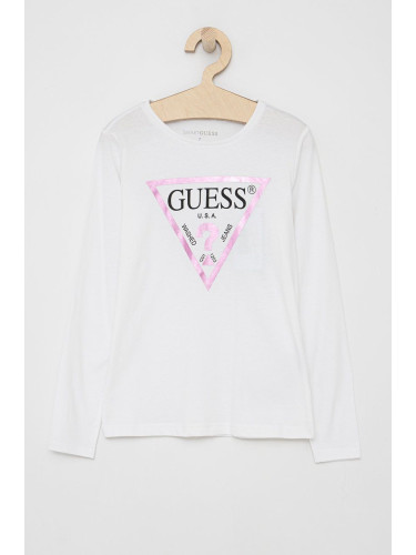 Детска блуза с дълги ръкави Guess в бяло