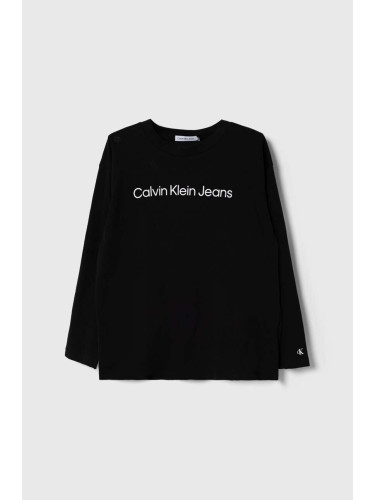 Детска блуза с дълги ръкави Calvin Klein Jeans в черно с принт