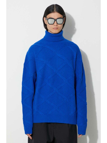 Вълнен пуловер Samsoe Samsoe дамски в синьо от топла материя с поло