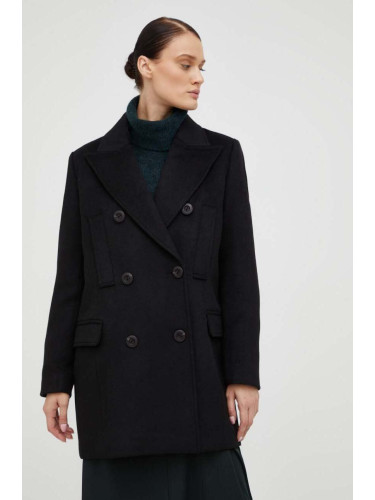 Вълнено палто Bruuns Bazaar в черно преходен модел с двуредно закопчаване