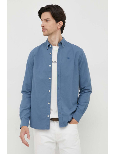 Памучна риза North Sails мъжка в синьо със стандартна кройка с яка с копче