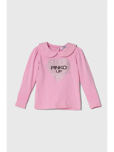 Бебешка блуза с дълги ръкави Pinko Up в розово с яка