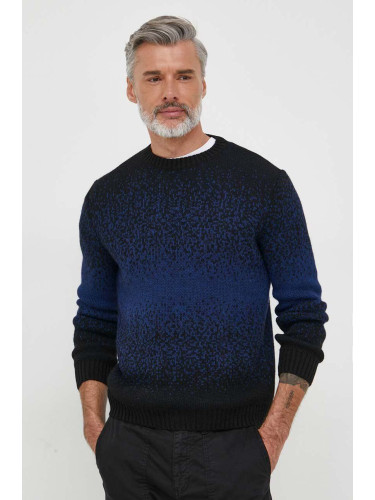 Пуловер с вълна Sisley мъжки в тъмносиньо