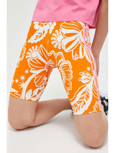Къс панталон adidas Farm x Rio в оранжево с десен висока талия