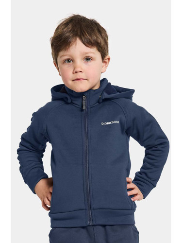 Детски суичър Didriksons CORIN KIDS FULLZIP в тъмносиньо с качулка с изчистен дизайн