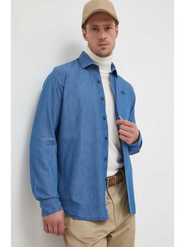 Дънкова риза La Martina мъжка в синьо със стандартна кройка с класическа яка