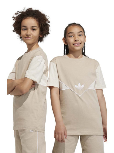 Детска памучна тениска adidas Originals в бежово с десен