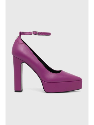 Кожени обувки с дебел ток Karl Lagerfeld SOIREE PLATFORM в лилаво с дебел ток KL31710