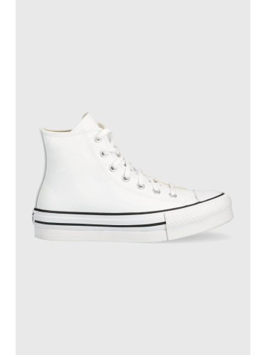 Детски кожени кецове Converse Chuck Taylor All Star Eva Lift в бяло