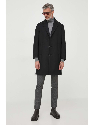 Палто с вълна Sisley в черно преходен модел