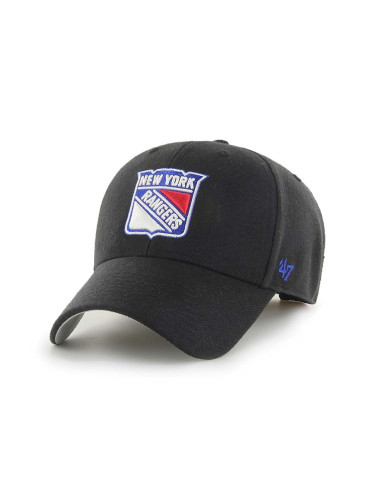 Памучна шапка с козирка 47 brand NHL New York Rangers в черно с апликация  H-MVP13WBV-BKB