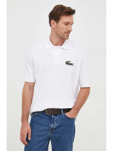 Памучна тениска с яка Lacoste в бяло с апликация