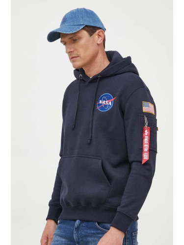 Суичър Alpha Industries Space Shuttle Hoody в тъмносиньо с качулка с принт 178317.07