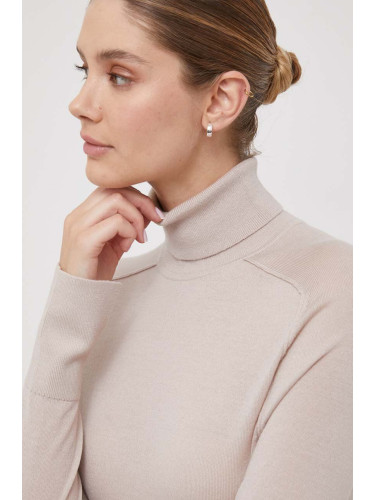 Вълнен пуловер Calvin Klein дамски в бежово от лека материя с поло