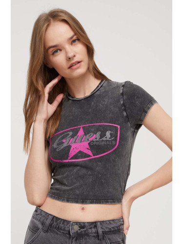 Тениска Guess Originals в черно с принт