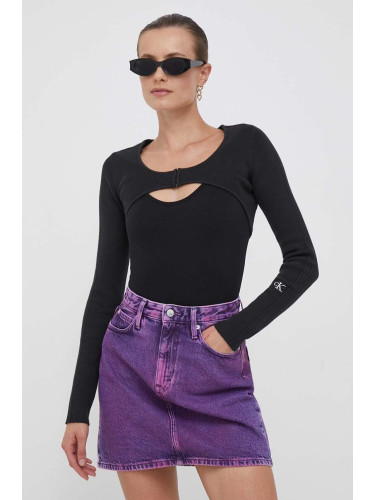 Блуза с дълги ръкави Calvin Klein Jeans в черно