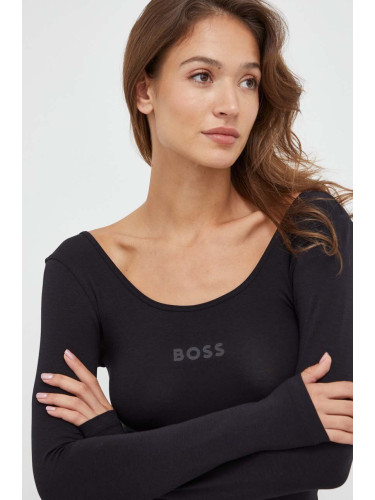 Домашна блуза с дълги ръкави BOSS в черно