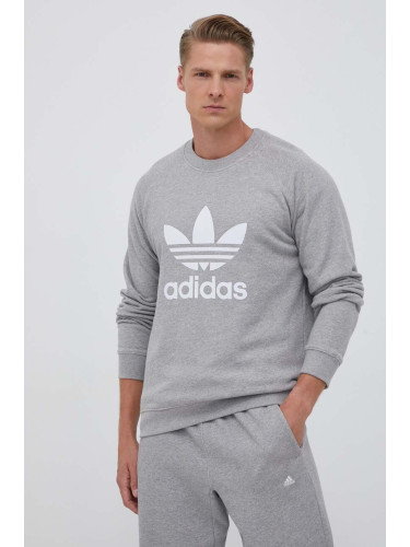 Памучен суичър adidas Originals в сиво с принт